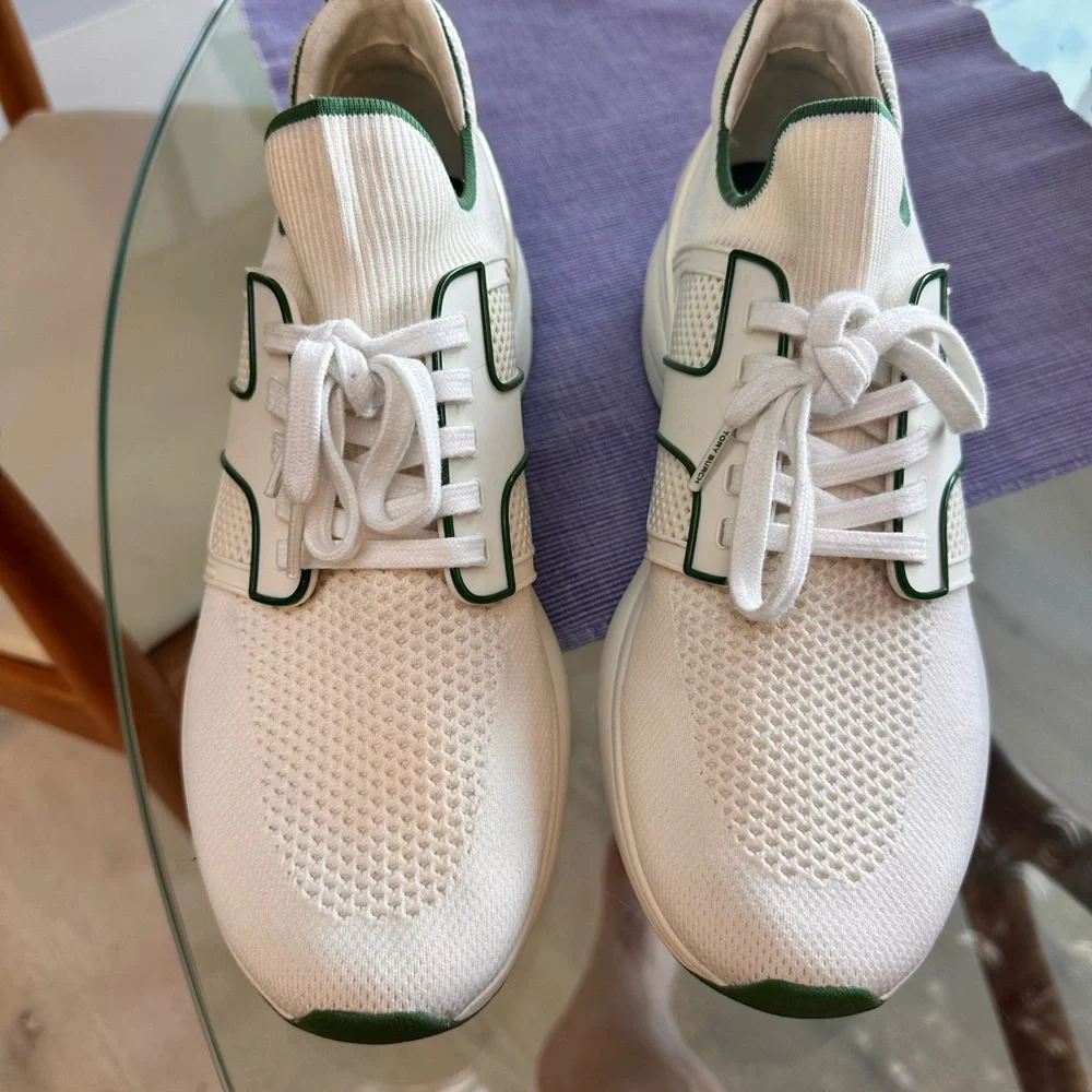 Tory Burch White and Green Athletic Shoes - Picture 1 of 9